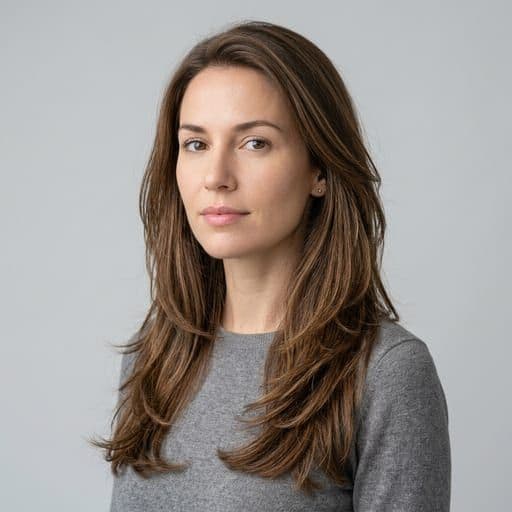 A woman with long layered hair