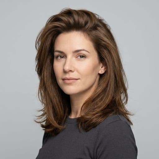 A woman with volume at the crown: Any mid or long cut, dried with lift at the roots so height sits above the forehead.